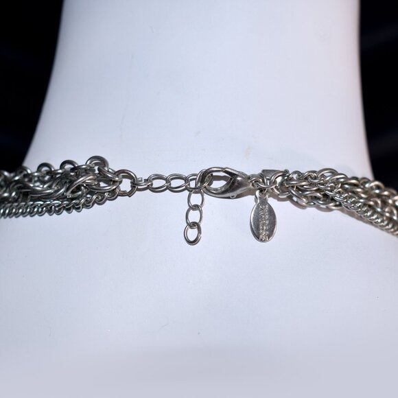 Vintage stacked silver necklace with clear faceted dangle beads faux crystals - Picture 5 of 5